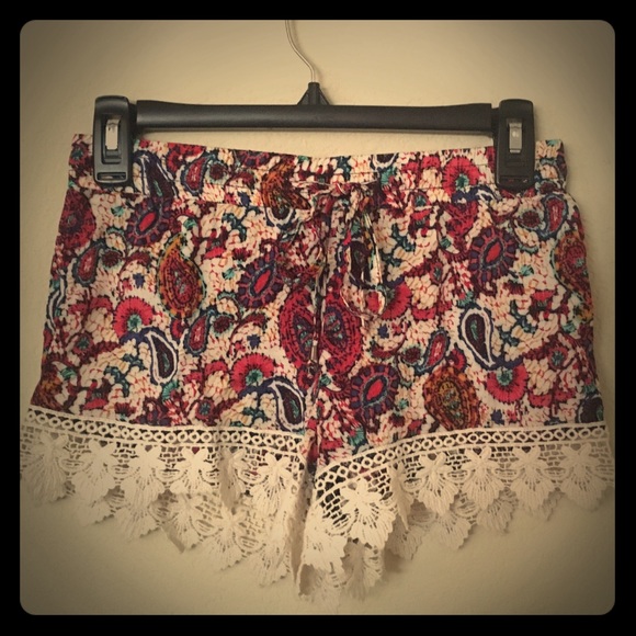 breeze ever Pants - BOHO Shorts💓Pink Paisley Lace Beach Summer Lounge